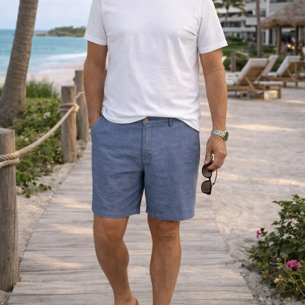 Faherty Tradewinds Linen Blend Shorts Blue